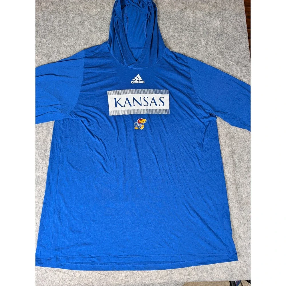 Adidas Kansas Jayhawks Aeroready Royal Blue Long Sleeve Hooded T-Shirt Mens